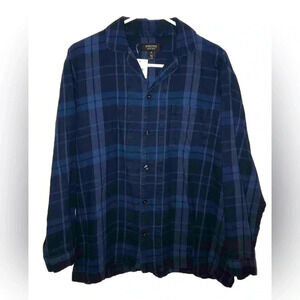 Nordstrom Men’s Shop Plaid Button Down Pajama Top Blue Size Medium NWT
